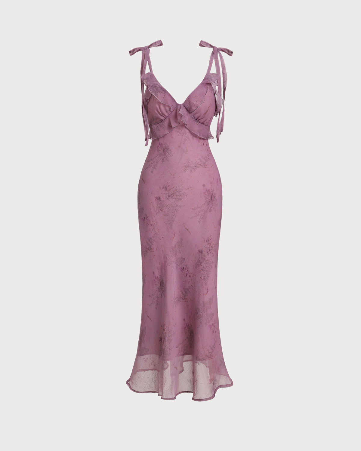 Vestido midi morado con estampado floral y tirantes anudables