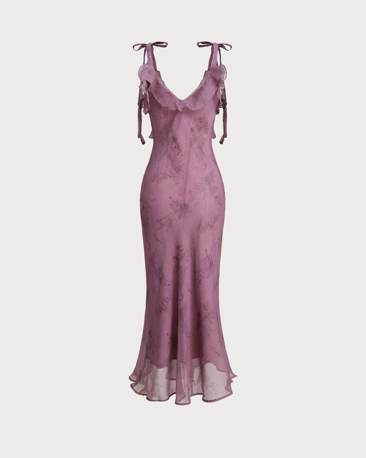 Vestido midi morado con estampado floral y tirantes anudables
