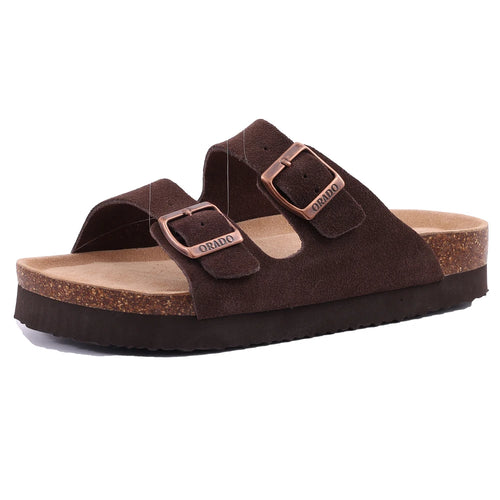 Sandalias tipo zueco de corcho y cuero para mujer