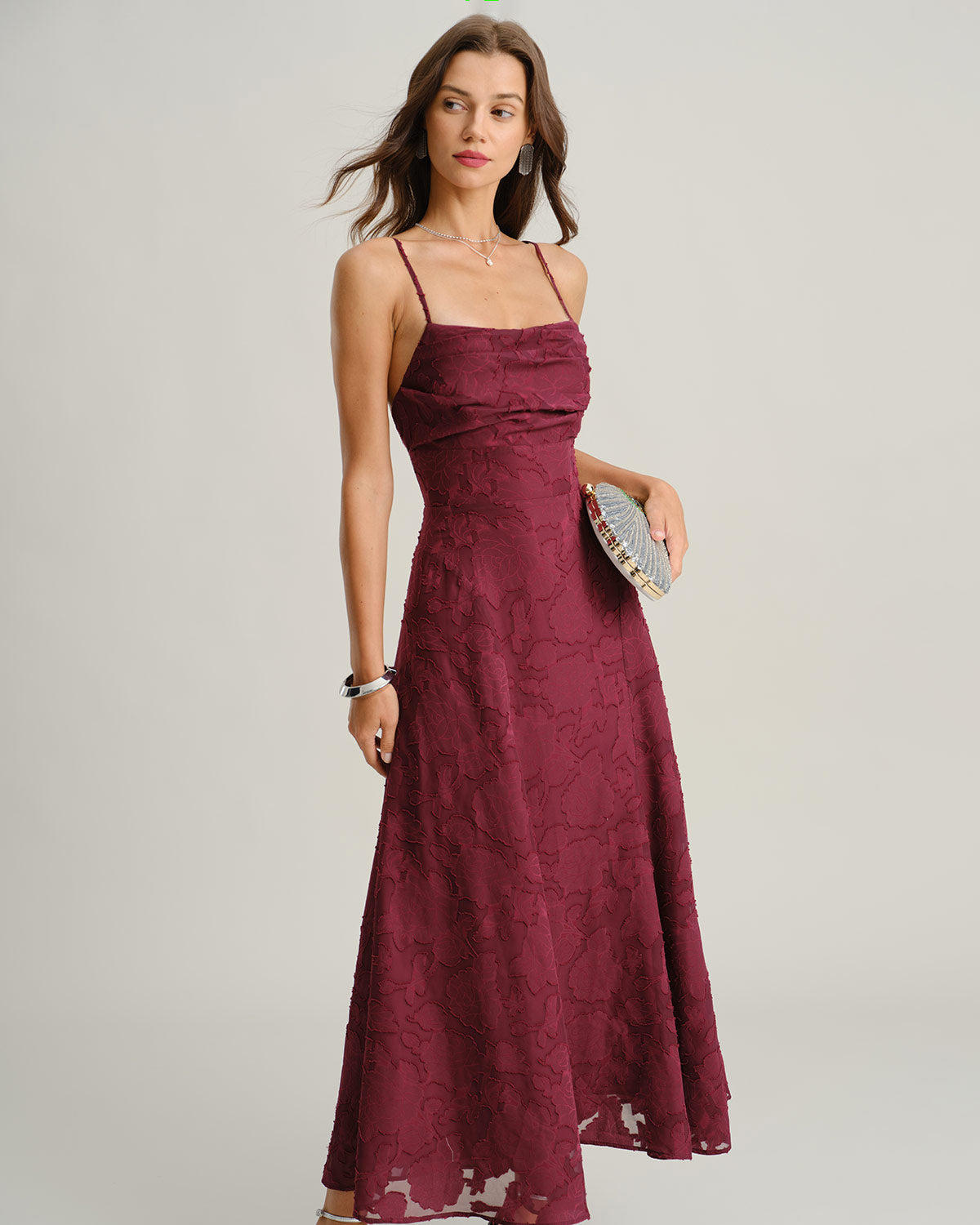 Vestido largo tipo lencero color rojo vino